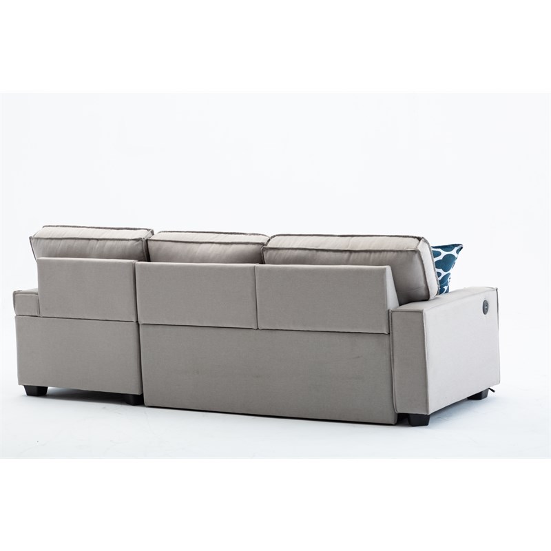 RN Furnishings Rightfacing Storage Chaise Sleeper Linen Fabric Sofa - Light Gray