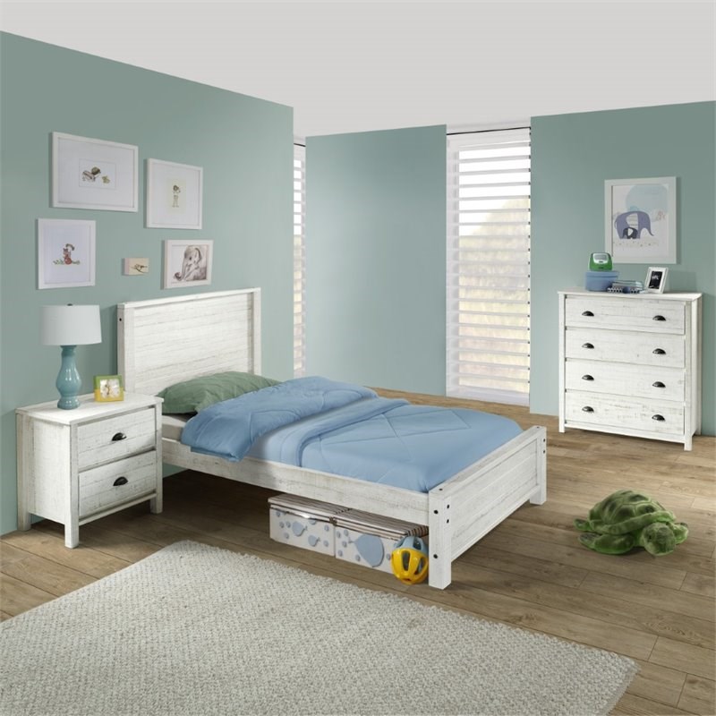 Bedroom piece set white nightstand chest drawer twin rustic panel bed sets