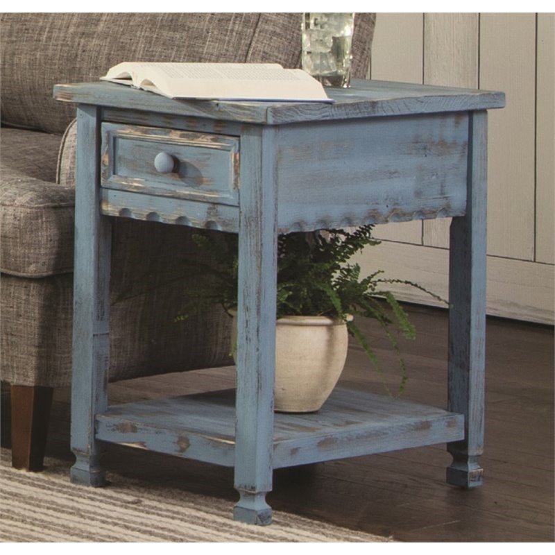 Alaterre Furniture Country Cottage Chairside Table in Blue Antique Finish