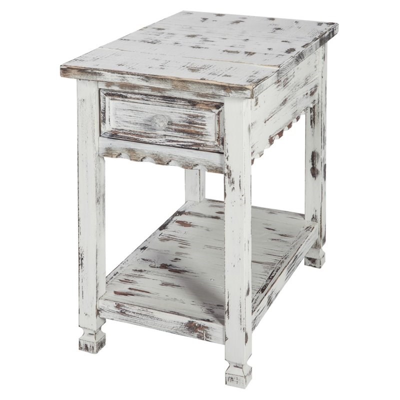 Alaterre Furniture Country Cottage Chairside Table in White Antique Finish