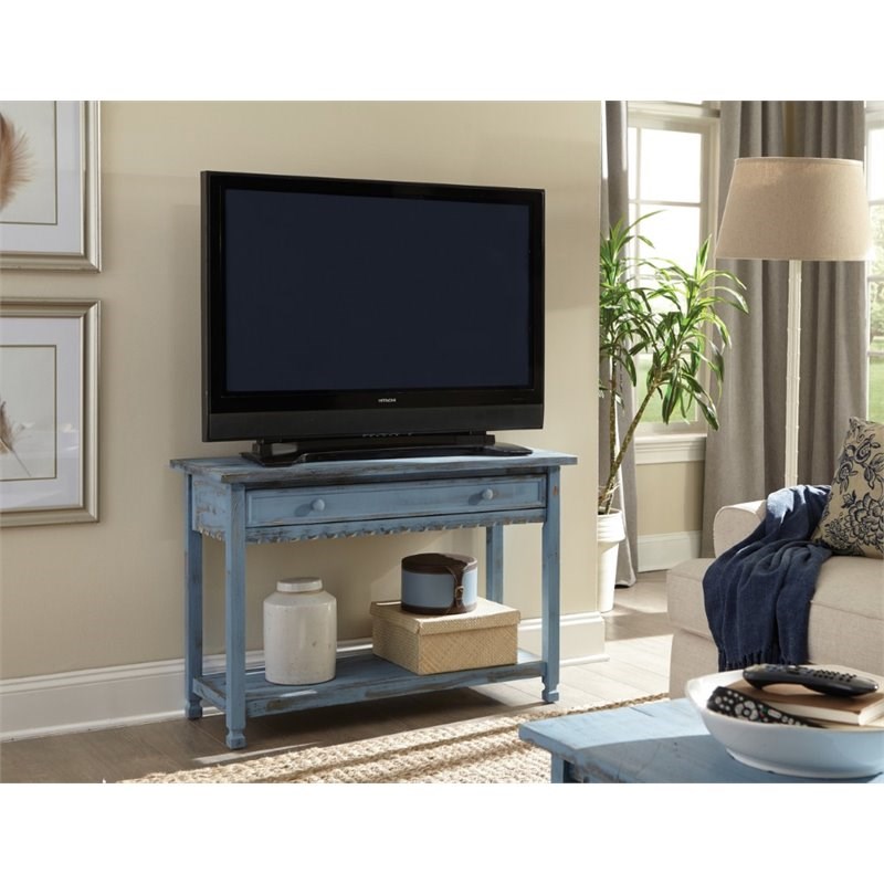Alaterre Furniture Country Cottage Media/Console Table in Blue Antique Finish