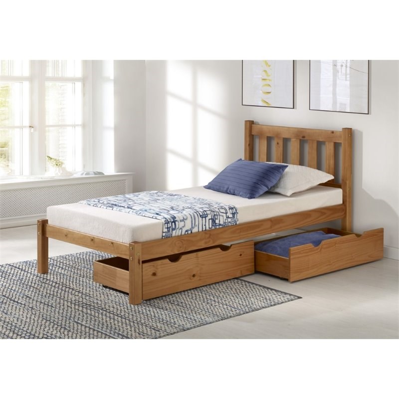 Alaterre Furniture Poppy Twin Wood Platform Bed with Storage Drawers in Cinnamon