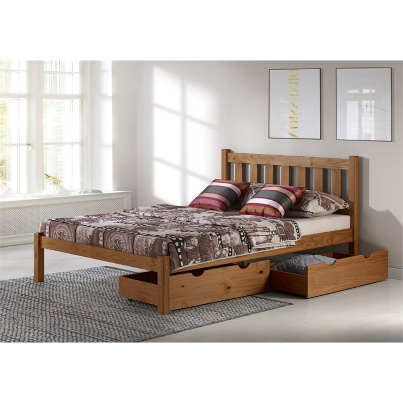 Alaterre Furniture Poppy Full Wood Platform Bed with Storage Drawers in Cinnamon