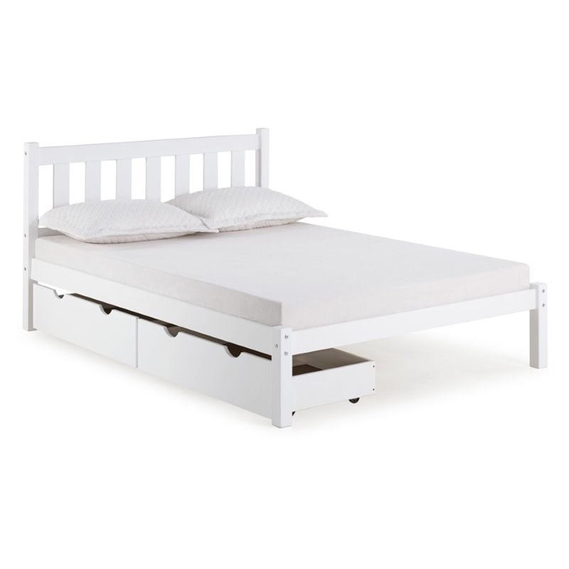 Alaterre Furniture Poppy Full Wood Platform Bed with Storage Drawers in White Homesquare