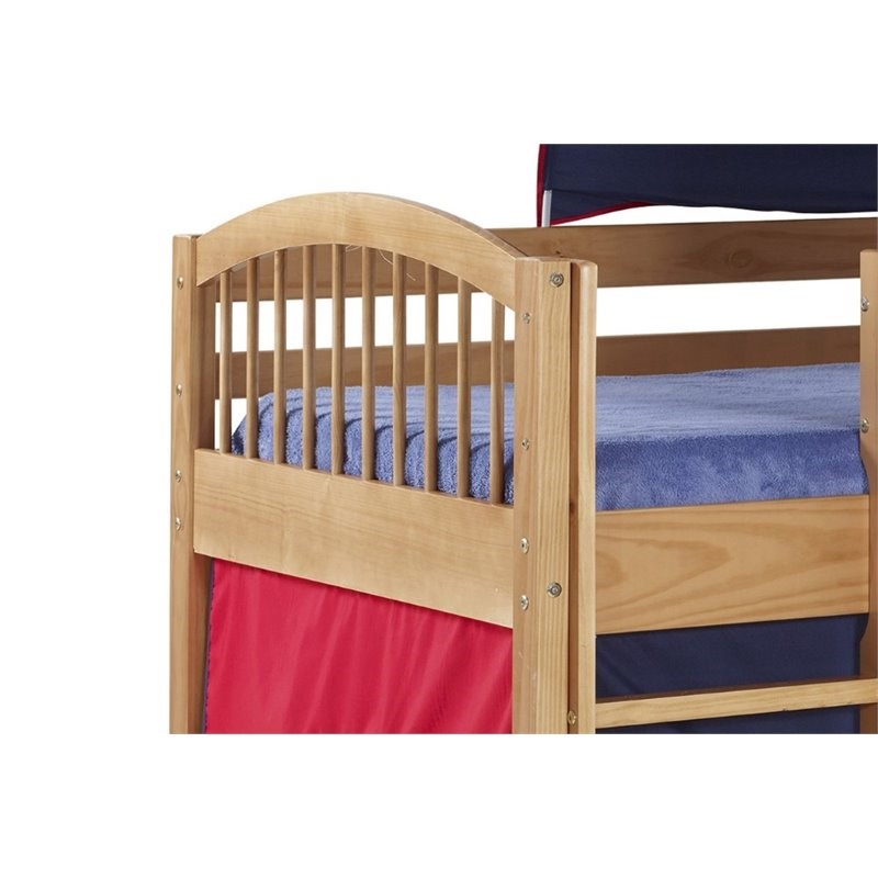 Addison Cinnamon Junior Loft Bed Blue Tent and Playhouse with Red Trim-Cinnamon