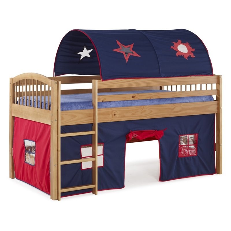 Addison Cinnamon Junior Loft Bed Blue Tent and Playhouse with Red Trim-Cinnamon