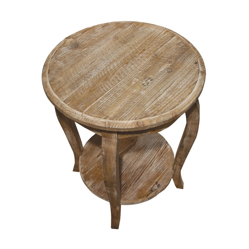 Alaterre Furniture Rustic Reclaimed Round End Table in Driftwood