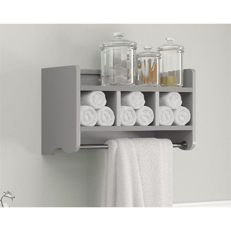 Alaterre Furniture 25 Bath Storage Shelf with Two Towel Rods in Gray