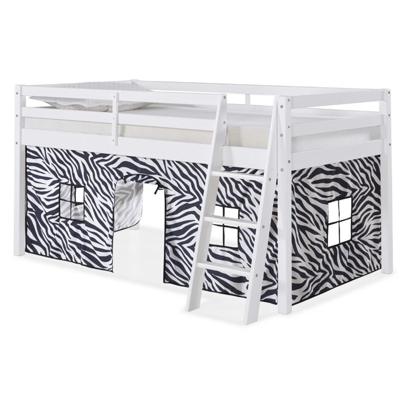 Alaterre Furniture Roxy Twin Wood Junior Loft Bed with White with Zebra Tent