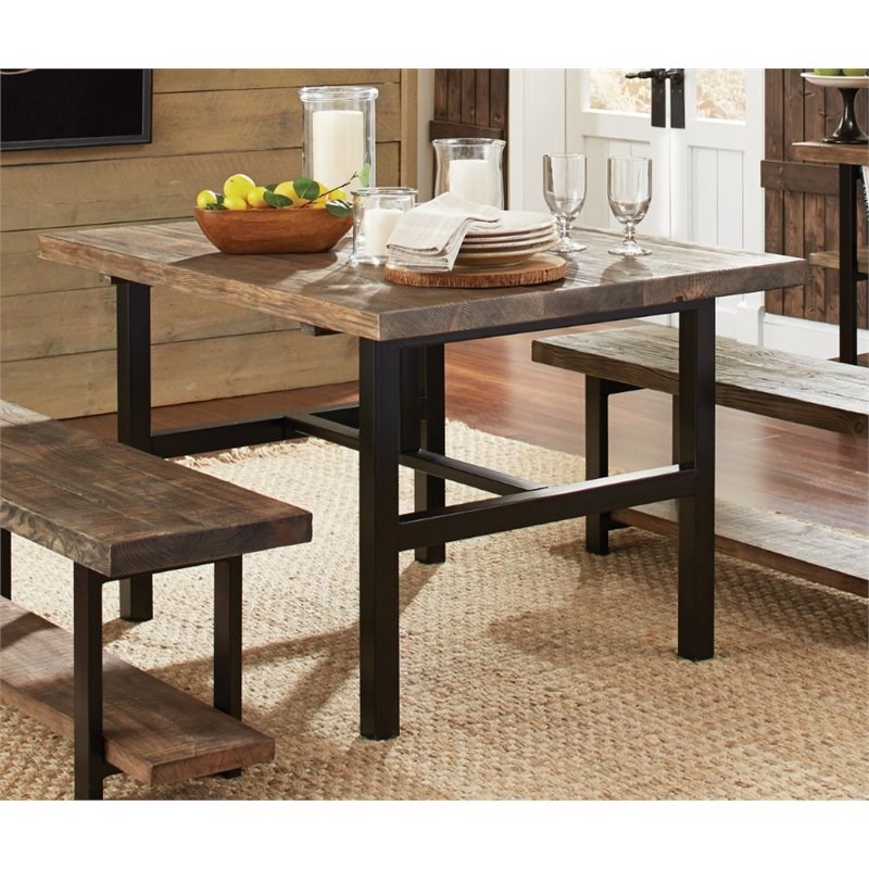 Alaterre Furniture Pomona Metal and Wood Dining Table in Brown