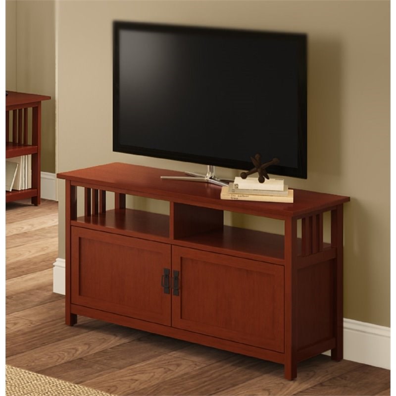 Alaterre Furniture Mission Wood TV Stand with Doors in Cherry Homesquare