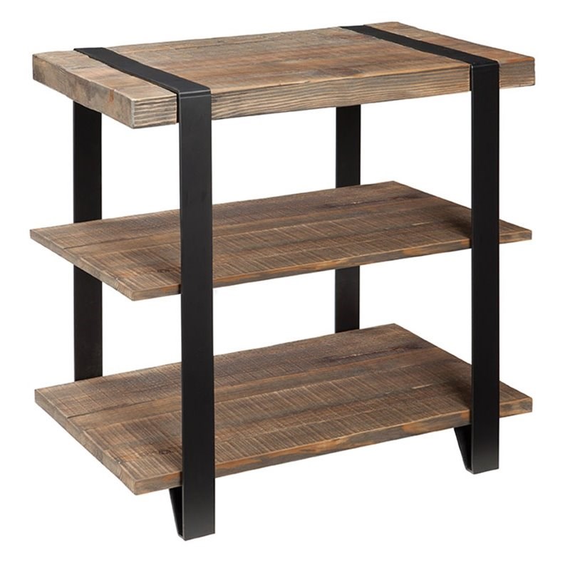 Alaterre Furniture Modesto Metal Strap and Reclaimed Wood End Table with Shelf