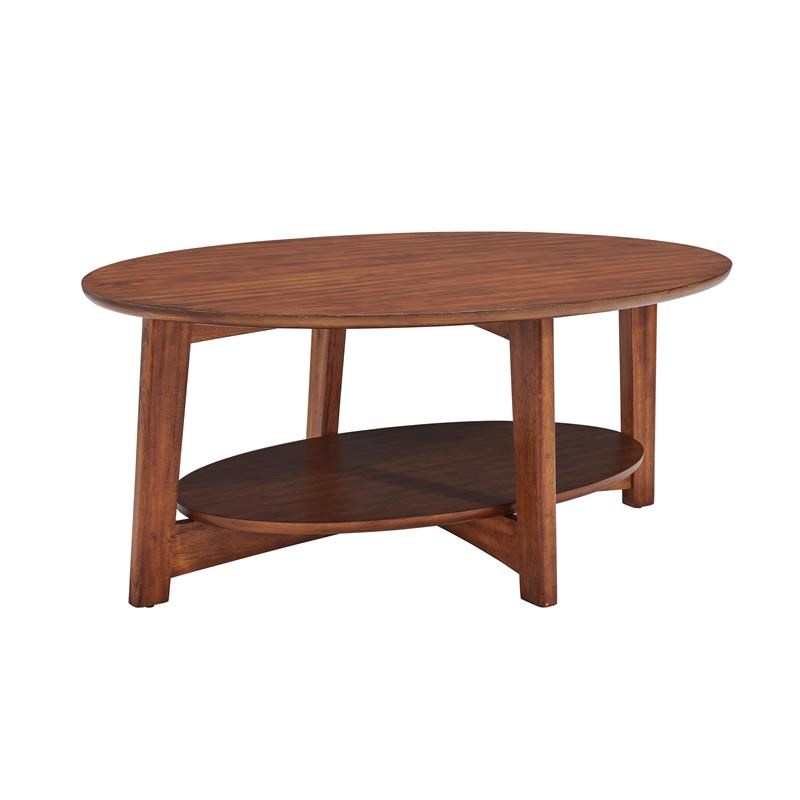 Alaterre Monterey 48L Oval Mid-Century Modern Wood Coffee Table in Warm Chestnut