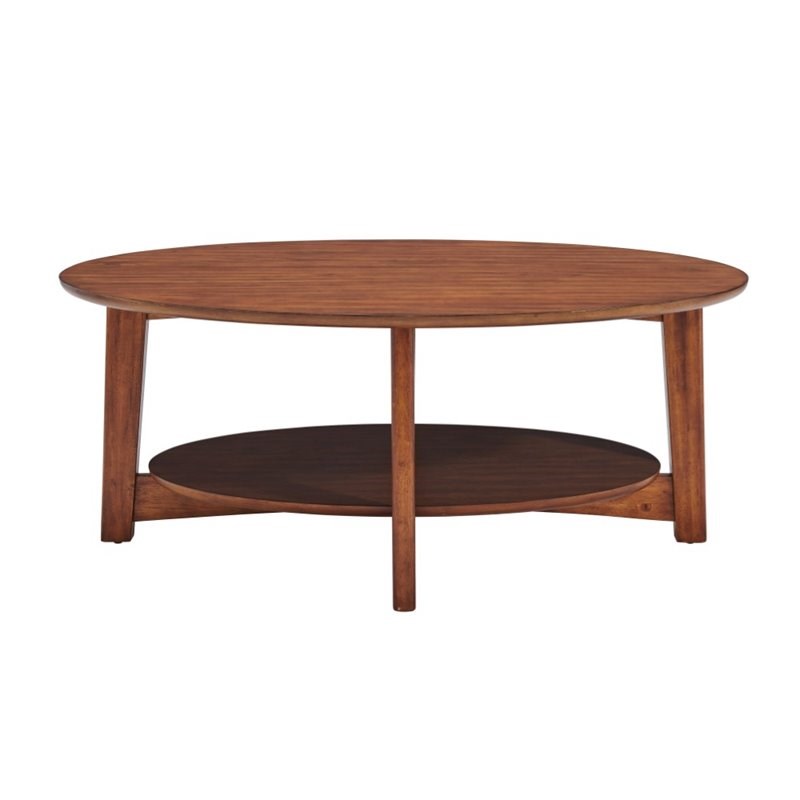 Alaterre Monterey 48L Oval Mid-Century Modern Wood Coffee Table in Warm Chestnut