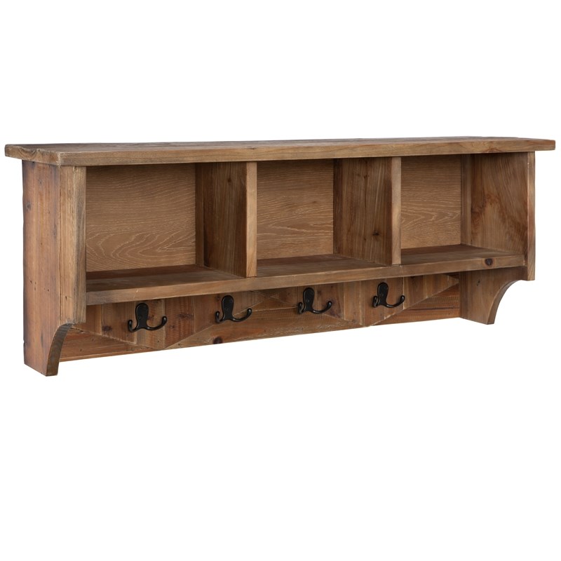 Alaterre Furniture Revive Natural Wood Storage Coat Hook with Bench Set