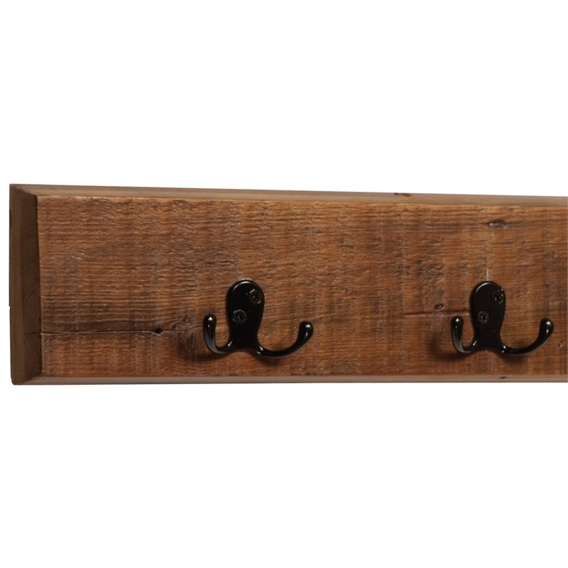 Alaterre Furniture Revive Natural Wall Wood Coat Hook with Bench Set in Brown