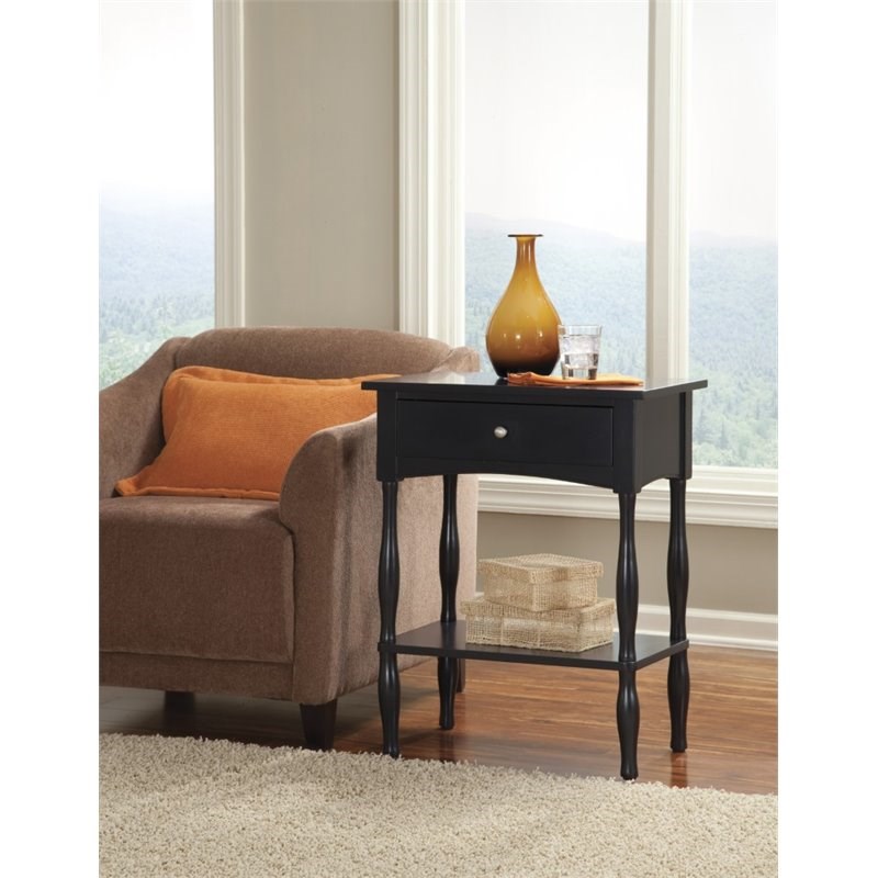 Alaterre Furniture Shaker Cottage Wood End Table in Charcoal Gray