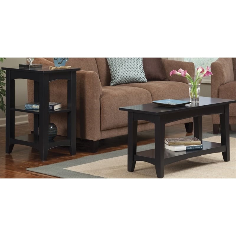 Alaterre Furniture Shaker Cottage 2-Shelf End Table in Charcoal Gray