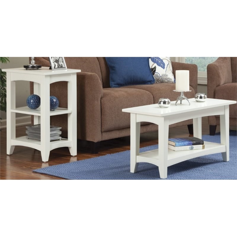 Alaterre Furniture Wood Shaker Cottage 2-Shelf End Table in Ivory