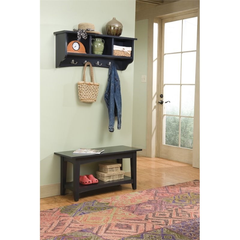 Alaterre Furniture Shaker Cottage Storage Wood Hook with Bench in Charcoal Gray