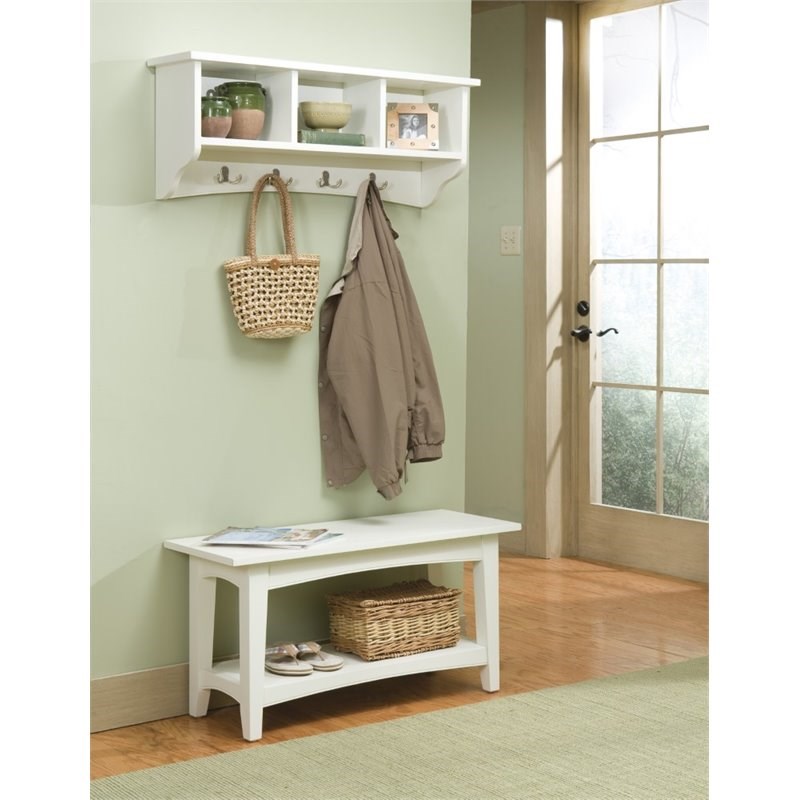 Alaterre Furniture Shaker Cottage Wood Storage Coat Hook with Bench Set in Ivory