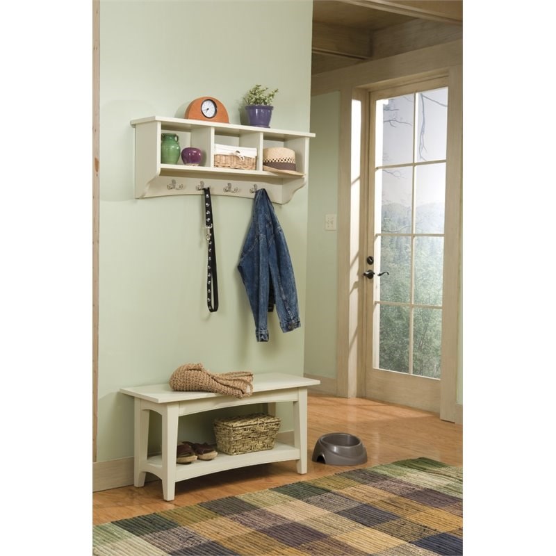 Alaterre Furniture Shaker Cottage Storage Wood Coat Hook with Bench in Sand