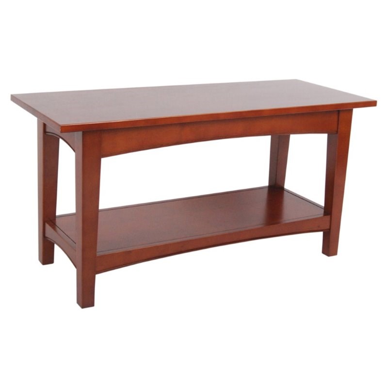 Alaterre Furniture Shaker Cottage Wood Bench with Shelf in Cherry