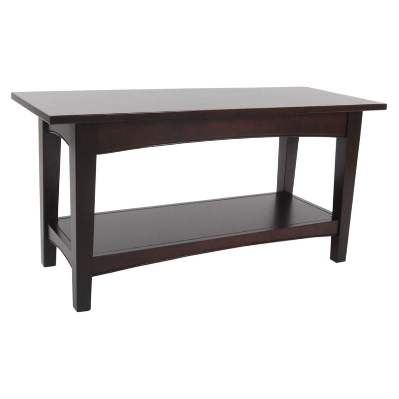 Alaterre Furniture Shaker Cottage Wood Bench with Shelf in Espresso