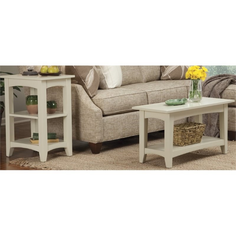 Alaterre Furniture Shaker Sand Wood Cottage Bench with Shelf
