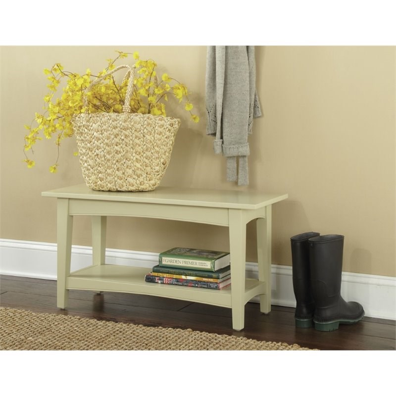 Alaterre Furniture Shaker Sand Wood Cottage Bench with Shelf