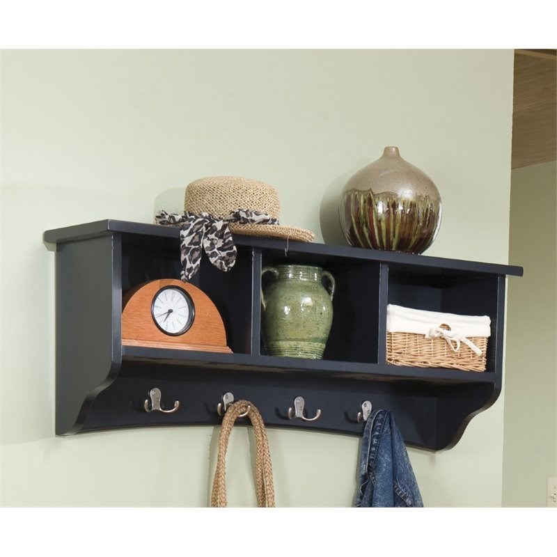 Alaterre Furniture Shaker Cottage Storage Wood Coat Hook in Charcoal Gray