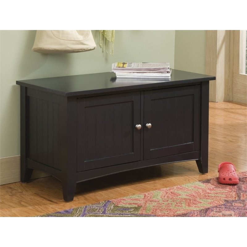 Alaterre Furniture Shaker Cottage Wood Storage Cabinet Bench in Charcoal Gray