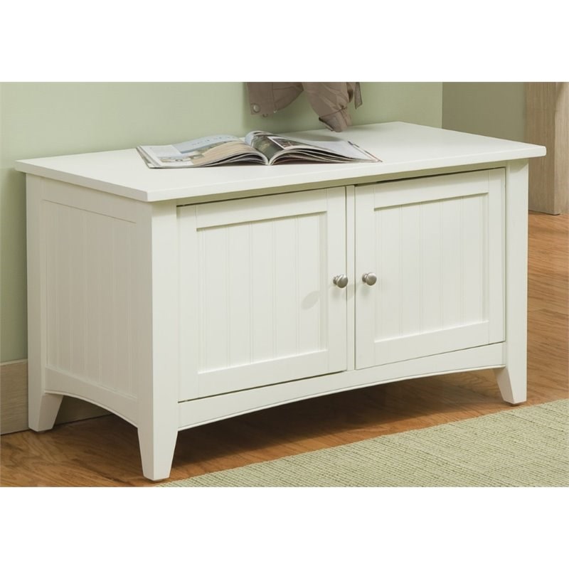 Alaterre Furniture Shaker Cottage Wood Storage Cabinet Bench in Ivory