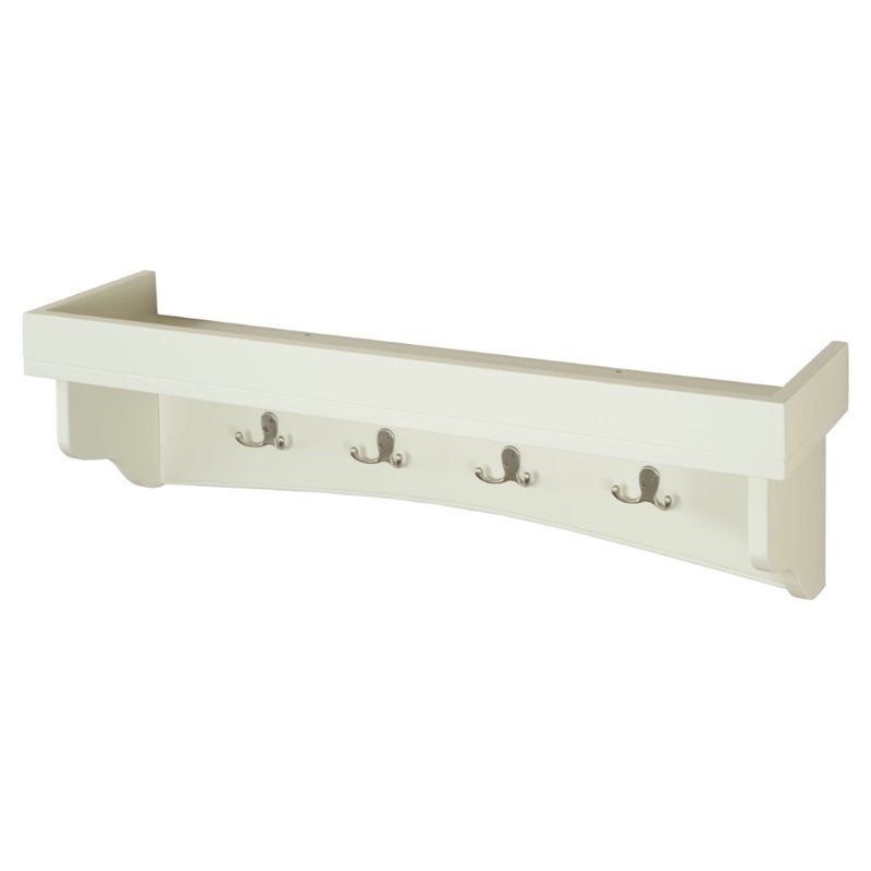 Alaterre Furniture Shaker Cottage Wood Coat Hook with Tray Shelf in Ivory