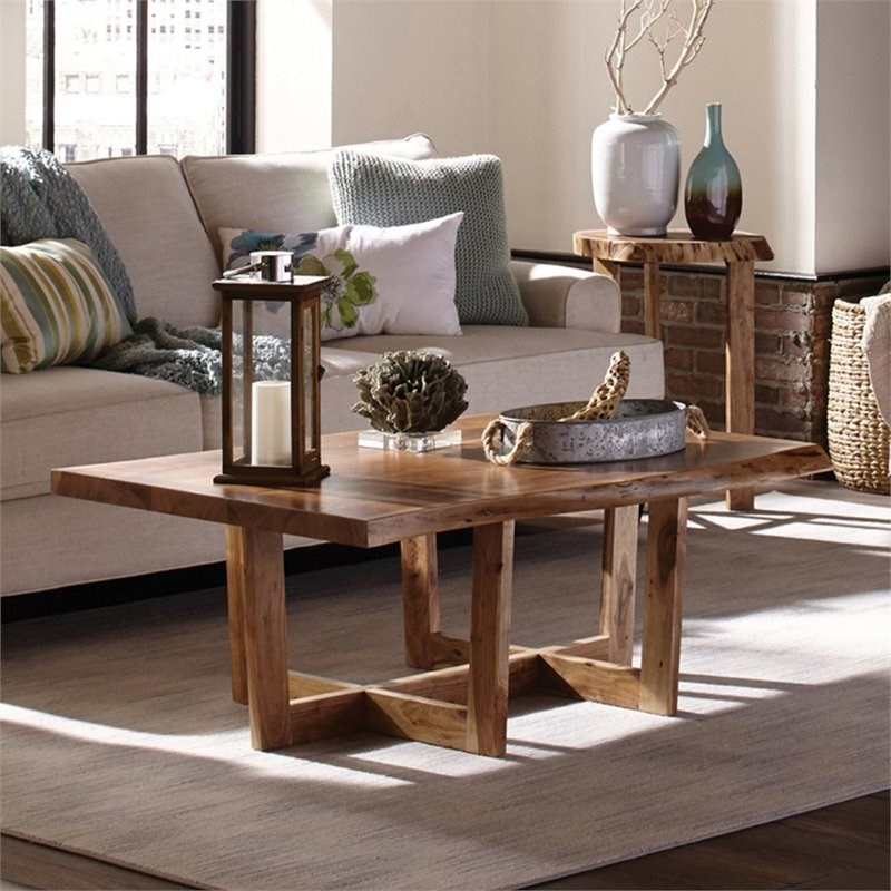 large natural wood coffee table