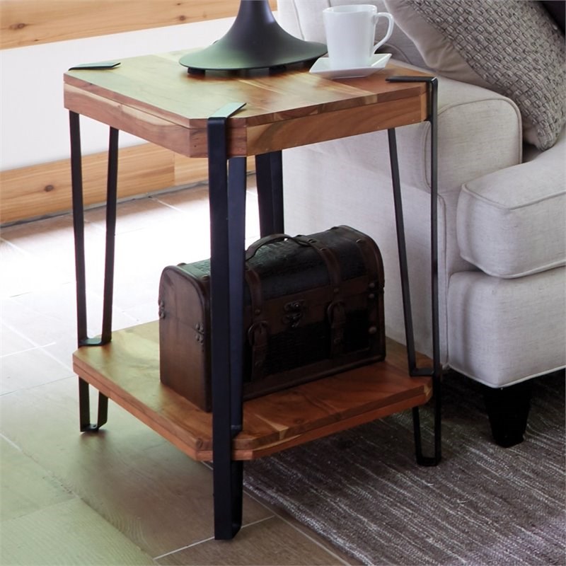 Alaterre Ryegate Natural Live Edge Solid Wood with Metal End Table in Natural