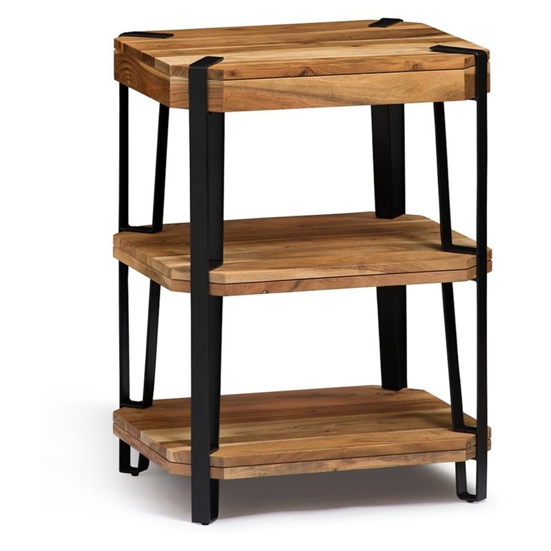 Ryegate Natural Live Edge Solid Wood with Metal 2-Shelf End Table in Natural