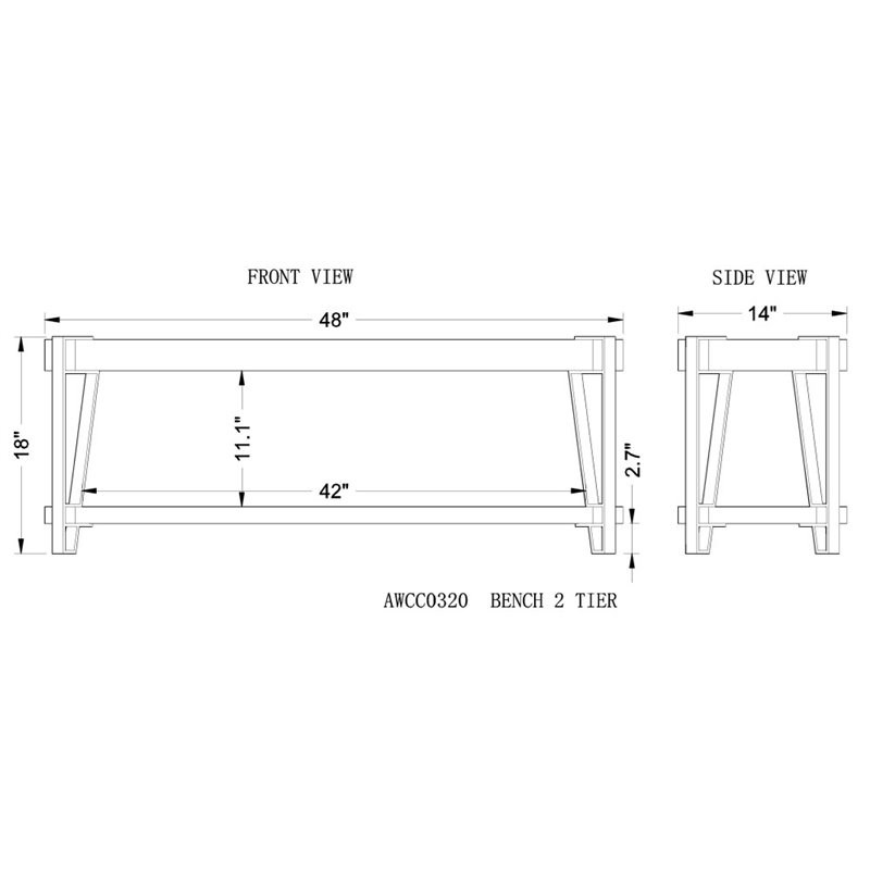 Alaterre Ryegate Natural Live Edge Solid Wood with Metal 48 Bench in Natural