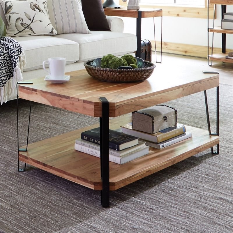 Alaterre Ryegate Natural Live Edge Solid Wood with Metal Coffee Table in Natural