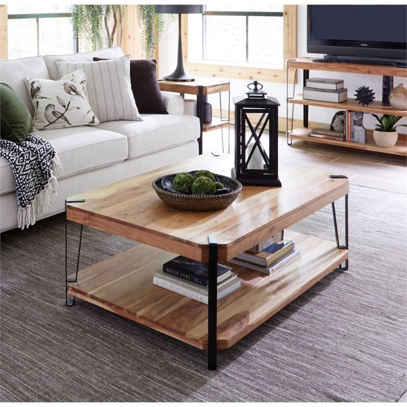 Ryegate Natural Live Edge Solid Wood with Metal Large Coffee Table in Natural