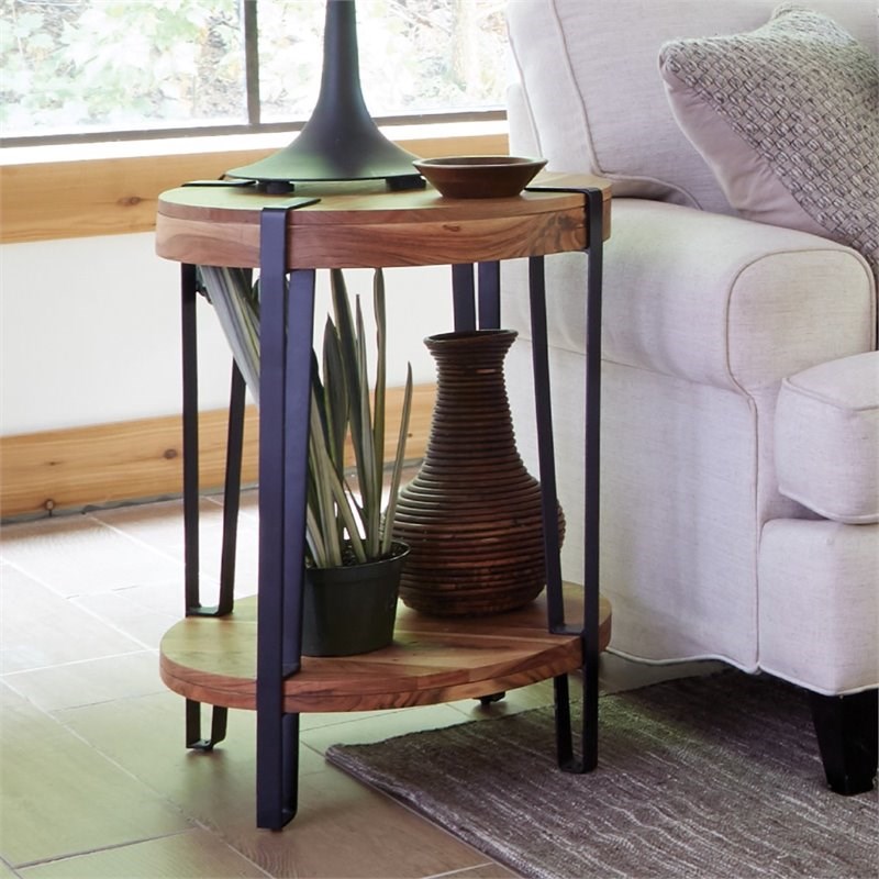 Ryegate Natural Live Edge Solid Wood with Metal Round End Table in Natural