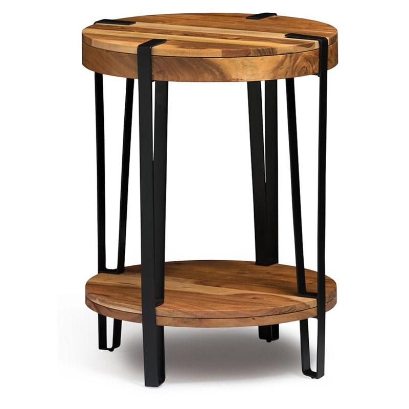 Ryegate Natural Live Edge Solid Wood with Metal Round End Table in Natural