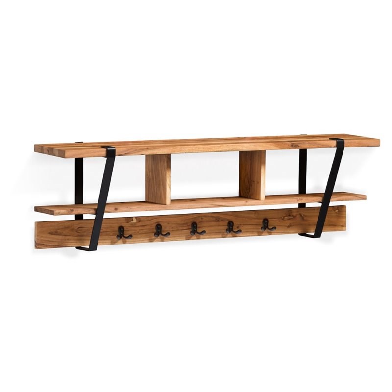 Alaterre Furniture Ryegate Solid Wood with Metal Coat Hooks with Storage-Natural