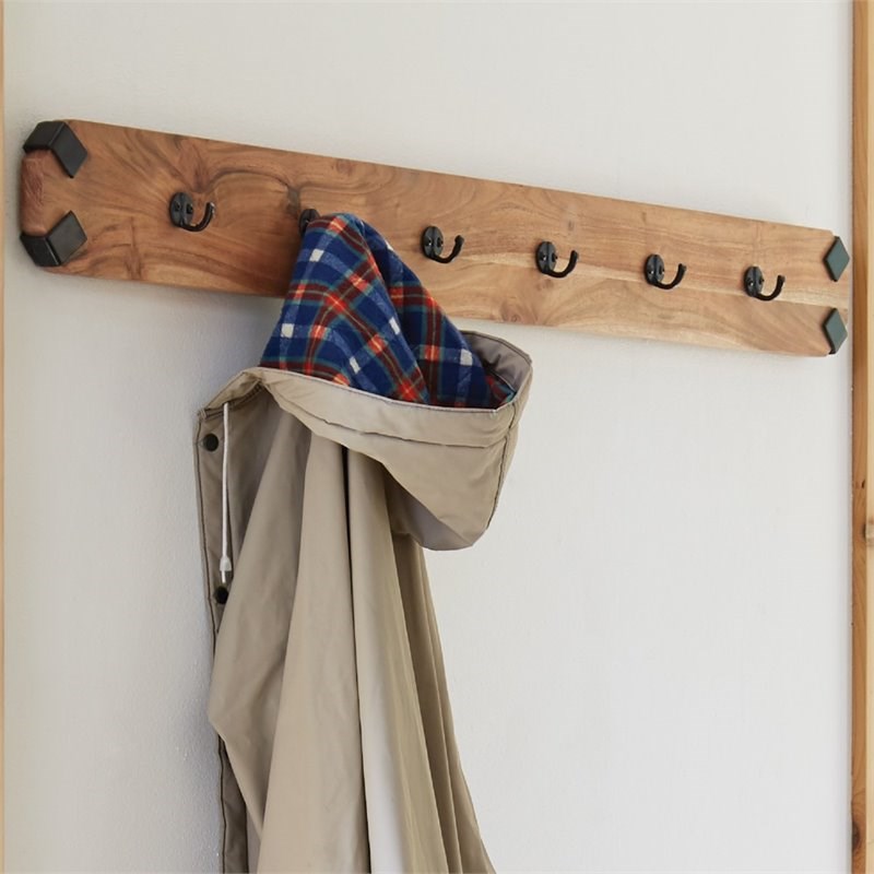 Alaterre Furniture Ryegate Solid Wood with Metal Wall Coat Hook in Natural