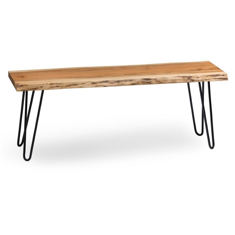 Alaterre Furniture Hairpin Natural Live Edge Wood with Metal 48 Bench in Natural