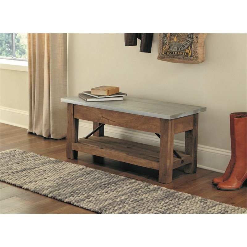 Alaterre Furniture Millwork Wood and Zinc Metal 40 Bench with Shelf