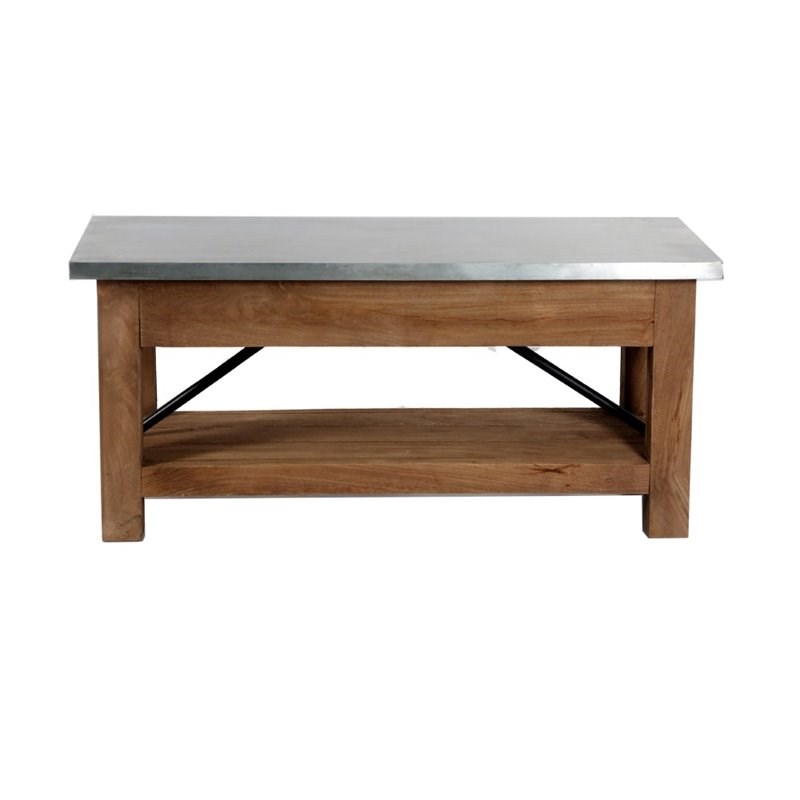 Alaterre Furniture Millwork Wood and Zinc Metal 40 Bench with Shelf