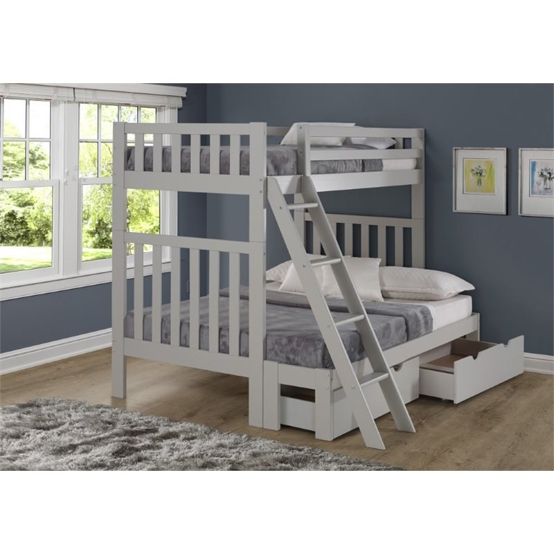 Alaterre Aurora Twin Over Full Wood Bunk Bed with Storage Drawers in Dove Gray