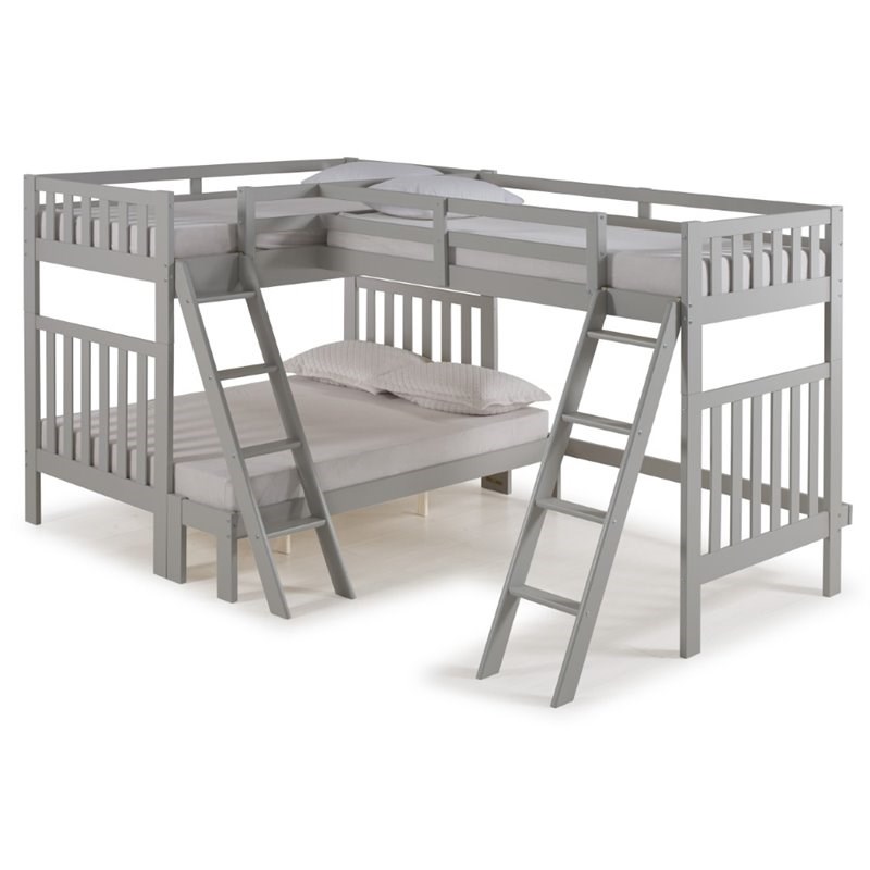 Alaterre Aurora Twin Over Full Wood Bunk Bed with Tri-Bunk Extension - Dove Gray