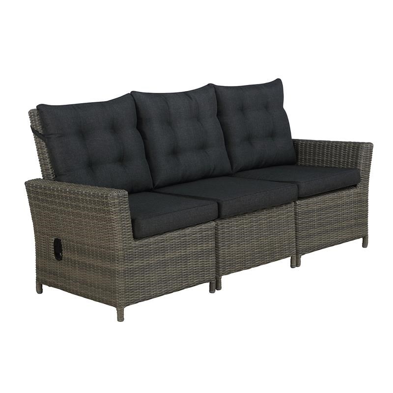 Alaterre Asti Wicker / Rattan Three-Seat Reclining Sofa with Cushions in Gray
